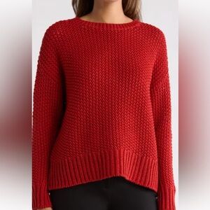 Eileen Fisher Waffle Knit Sweater Red Small Crewneck
